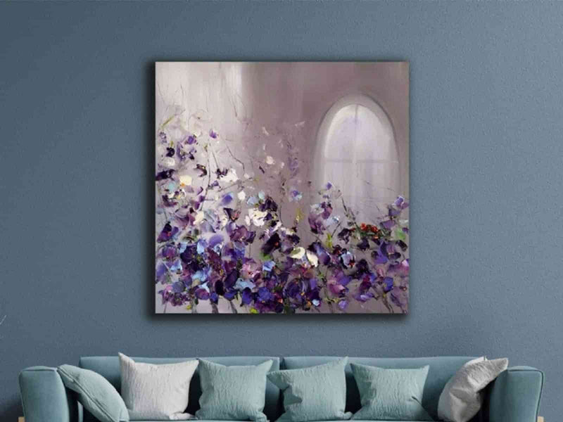 Yeni Stil Sanat Kanvas Tablo 60x60 cm Bahar Dalları Yağlı Boya Efektli Kanvas Tablo